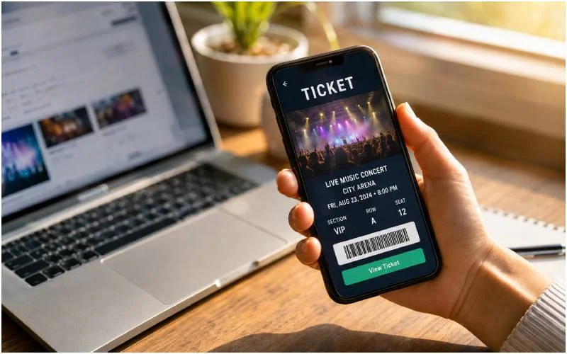 Person viewing a digital event ticket on a smartphone